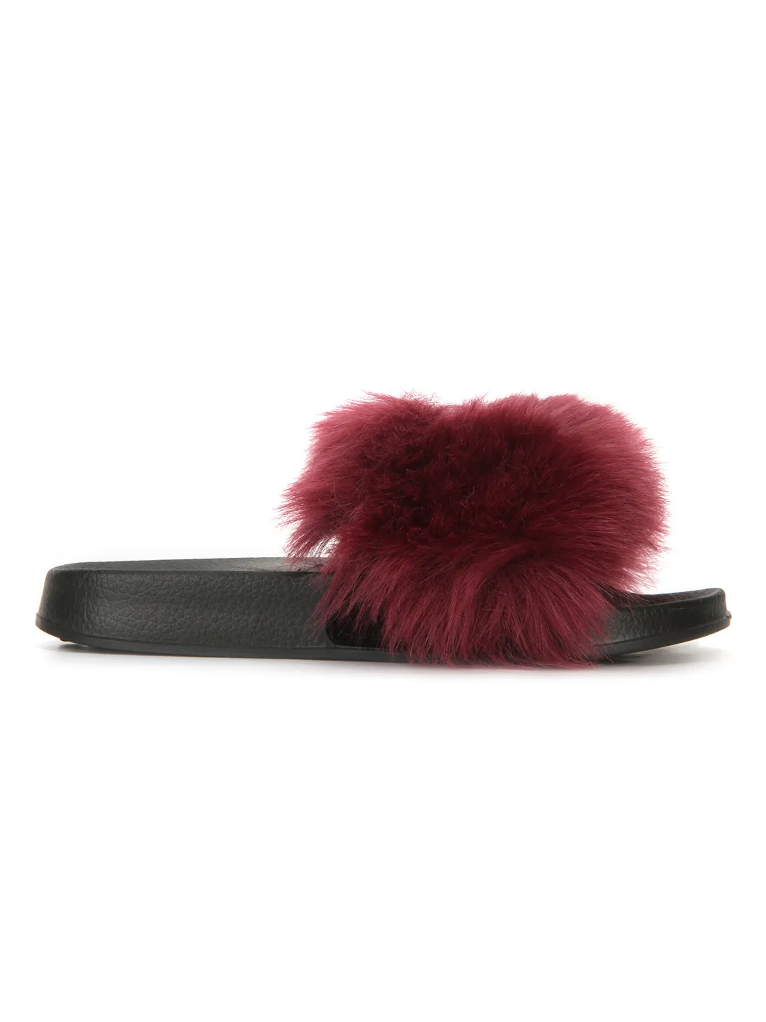 Plum Black Fur Sliders