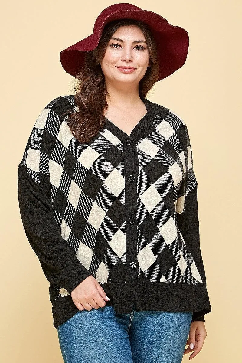 Plus Size Buffalo Plaid Oversize Cardigan