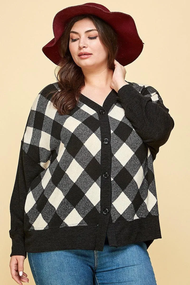 Plus Size Buffalo Plaid Oversize Cardigan