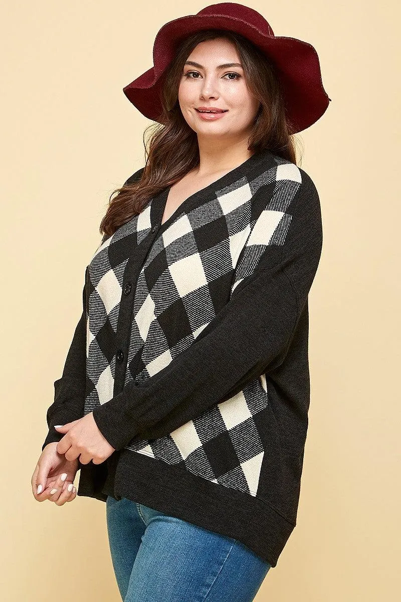 Plus Size Buffalo Plaid Oversize Cardigan