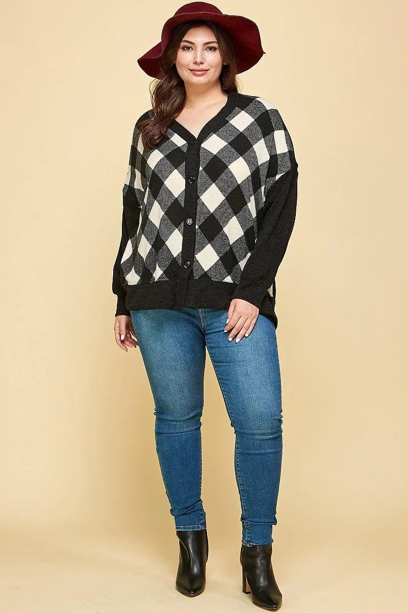 Plus Size Buffalo Plaid Oversize Cardigan