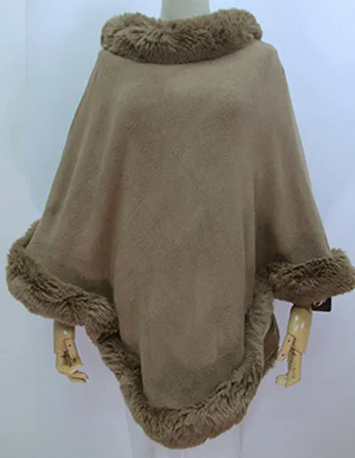 Poncho Full Fake  Fur Trim