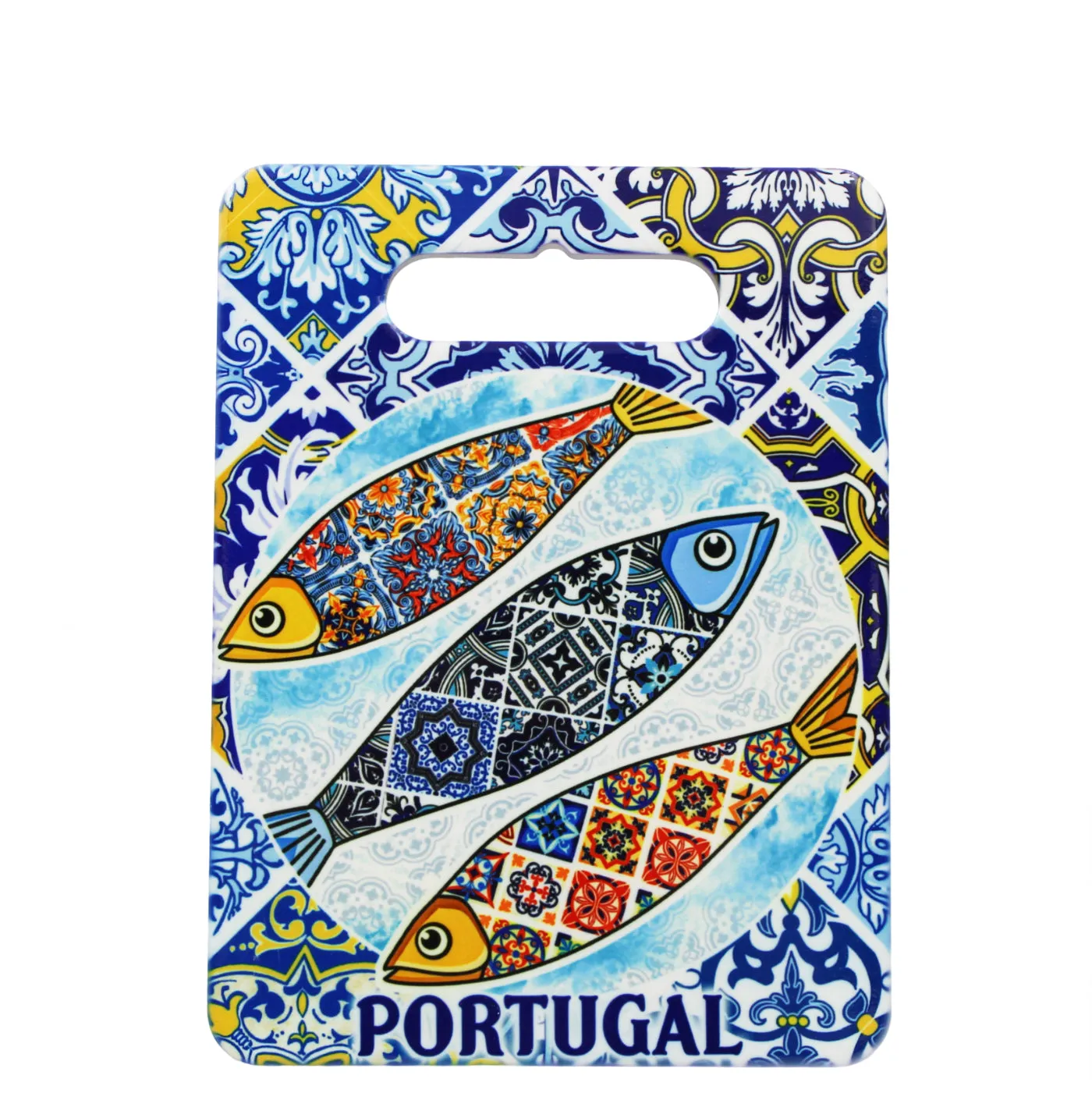 Portuguese Azulejo Blue Tile Ceramic Serving Tray with Sardine Design - Cork-Lined Pot Holder