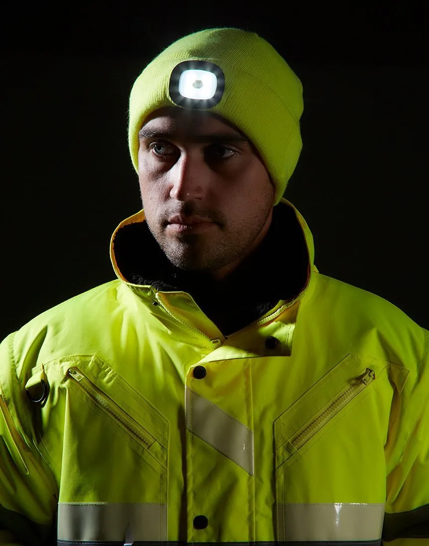 Portwest B029 Outdoor Work Beanie with Rechargeable Safety LED USB Head Light