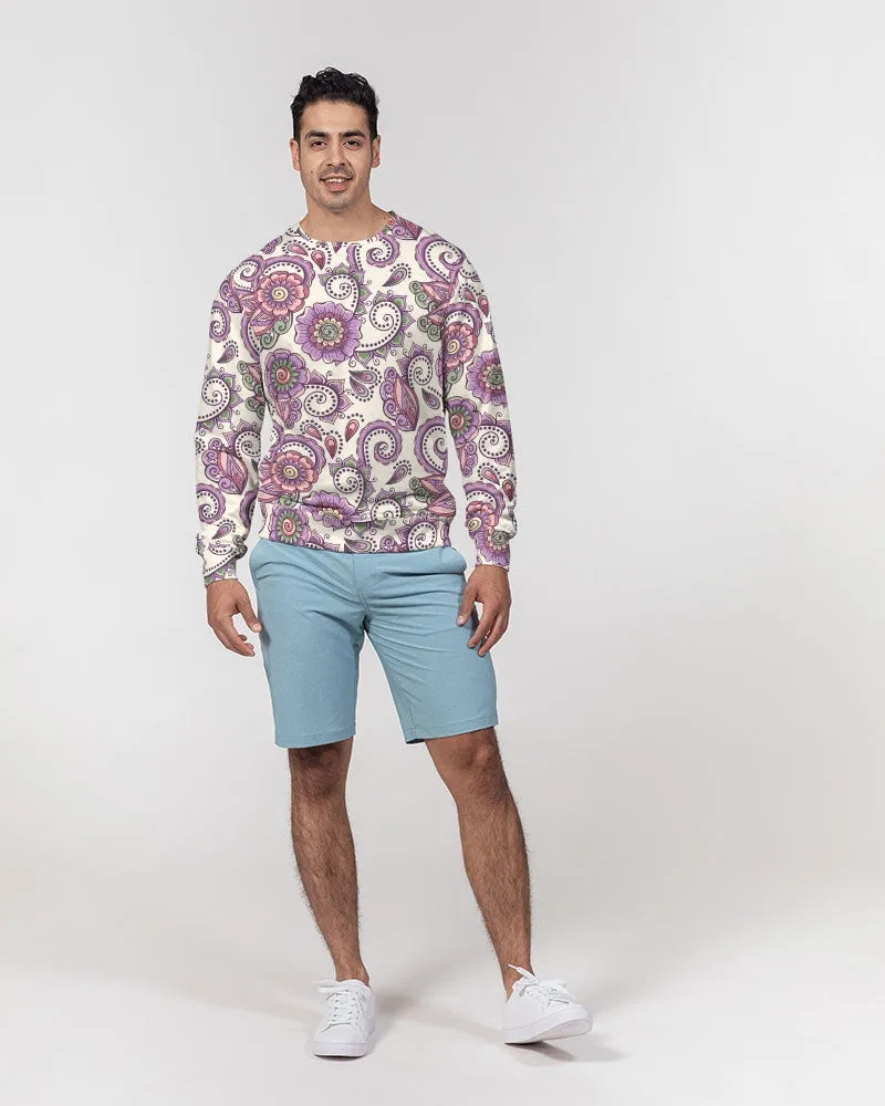 Purple Cream Paisley Men's French Terry Pullover Sweatshirt