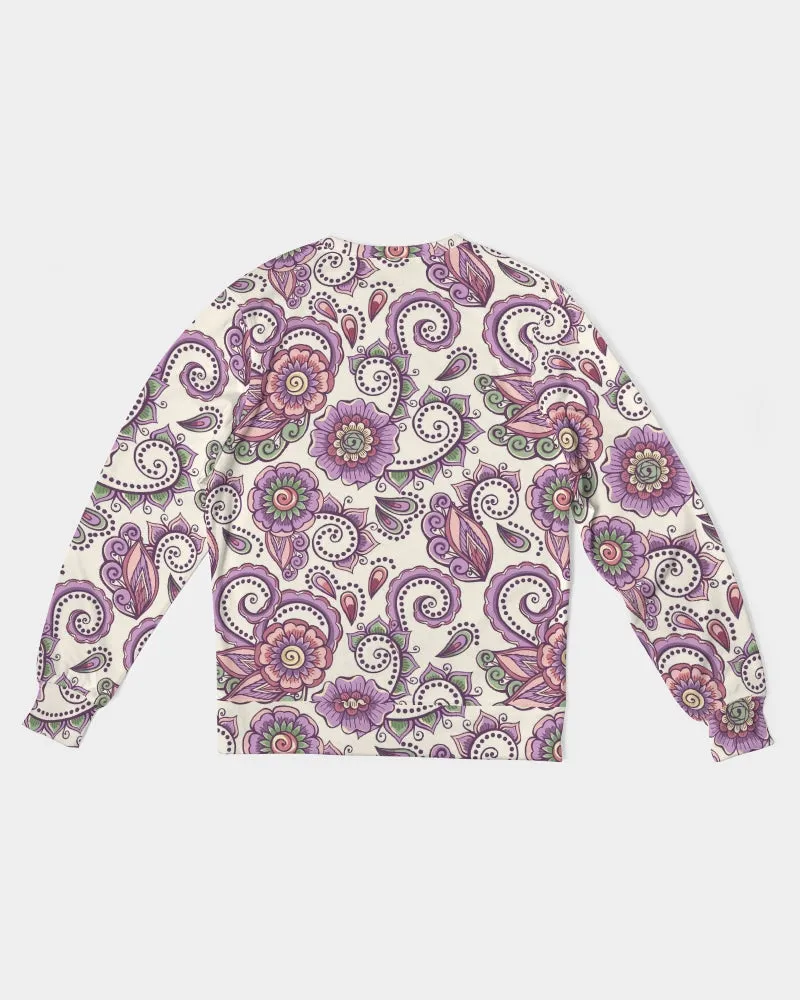 Purple Cream Paisley Men's French Terry Pullover Sweatshirt