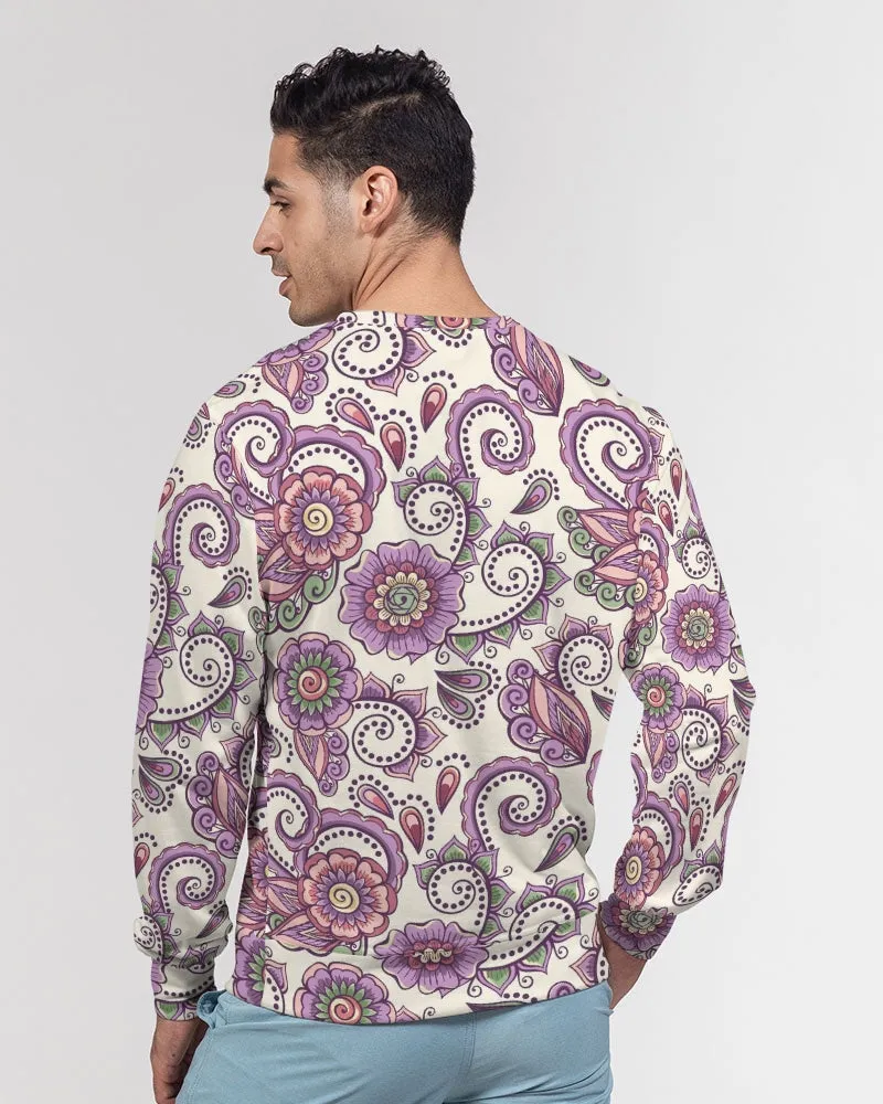 Purple Cream Paisley Men's French Terry Pullover Sweatshirt