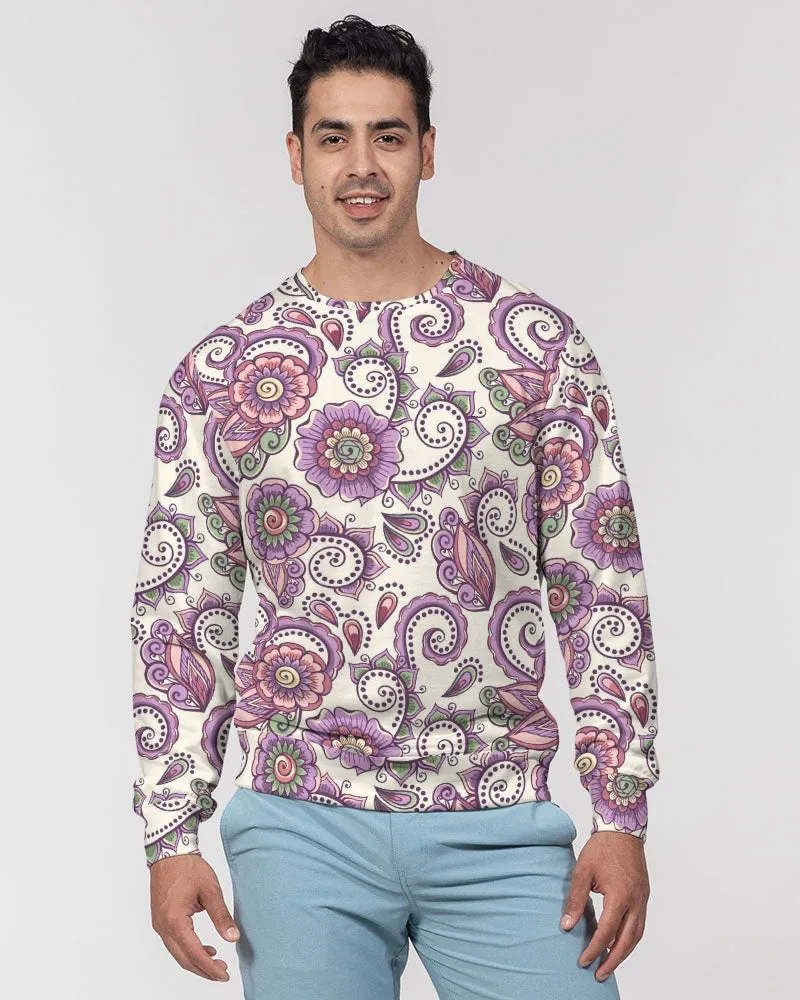 Purple Cream Paisley Men's French Terry Pullover Sweatshirt