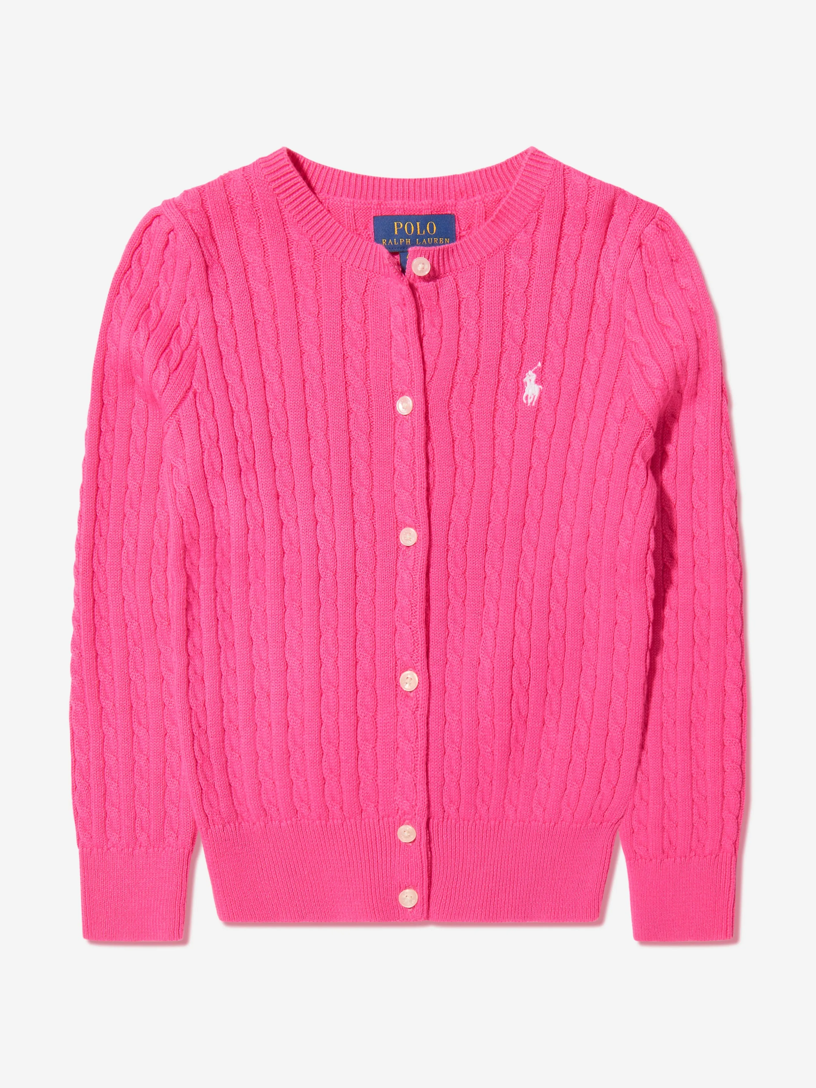 Ralph Lauren Girls Cable Knit Cardigan in Pink