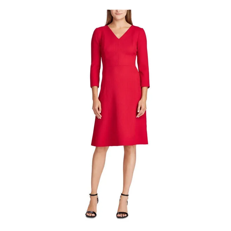 RALPH LAUREN Long Sleeved V Neck Shift Dress in Red