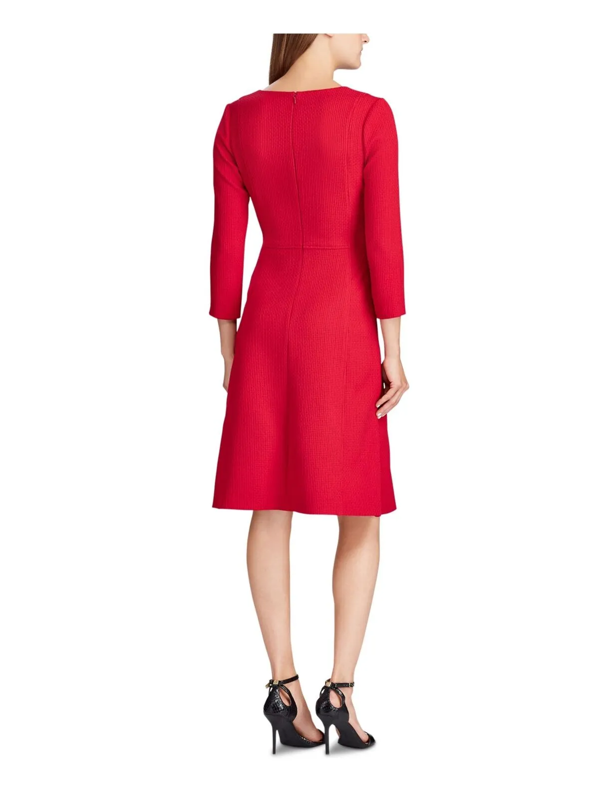 RALPH LAUREN Long Sleeved V Neck Shift Dress in Red