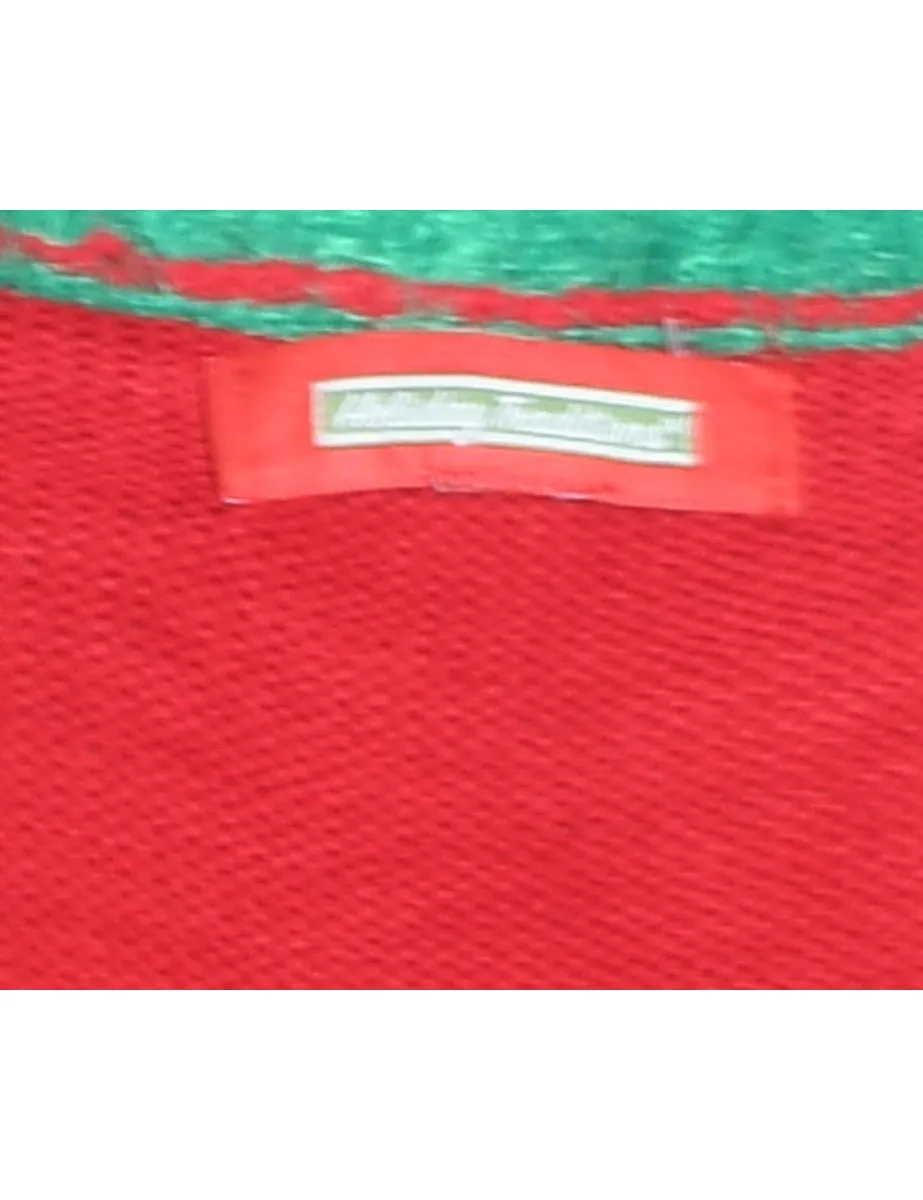 Reindeer Design Red & Green Knit Christmas Jumper - L