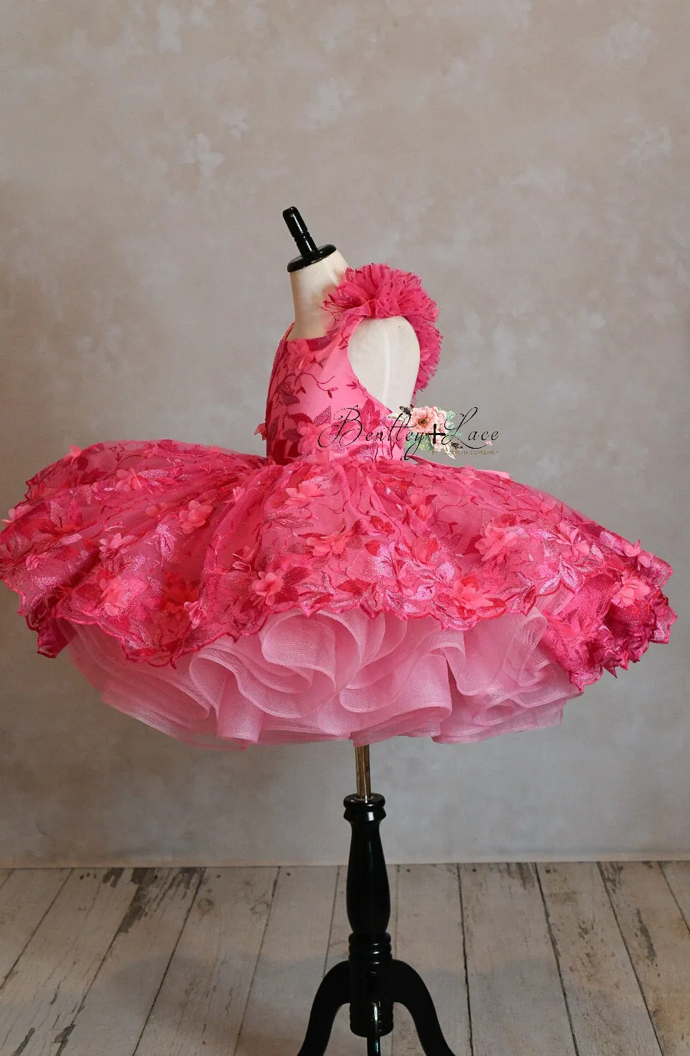 Retired rental euc "Samantha" One Shoulder Ruffle - shades of Pink-  Dress Petal Short Length Dress ( 7 Year - Petite 8 Year)