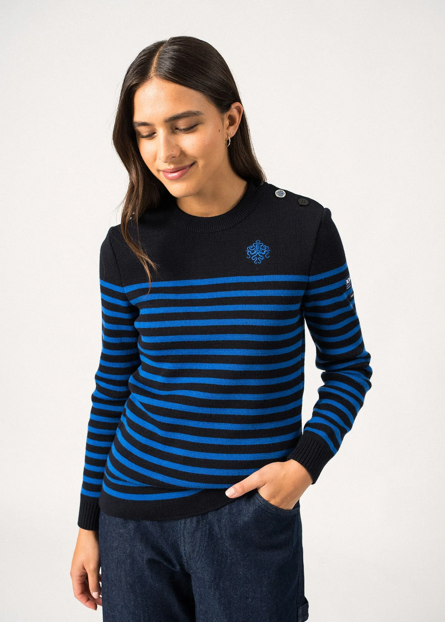 Rives sailor jumper in wool - buttoned round neck (INSIGNE/OXYGENE)