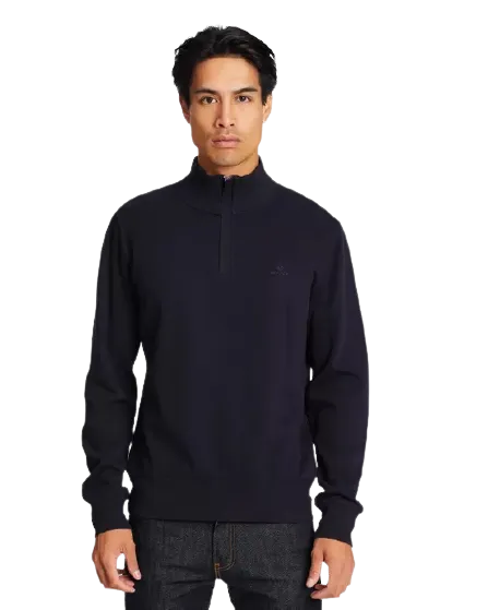 Sacker Rib Half Zip Collar Sweater - Navy