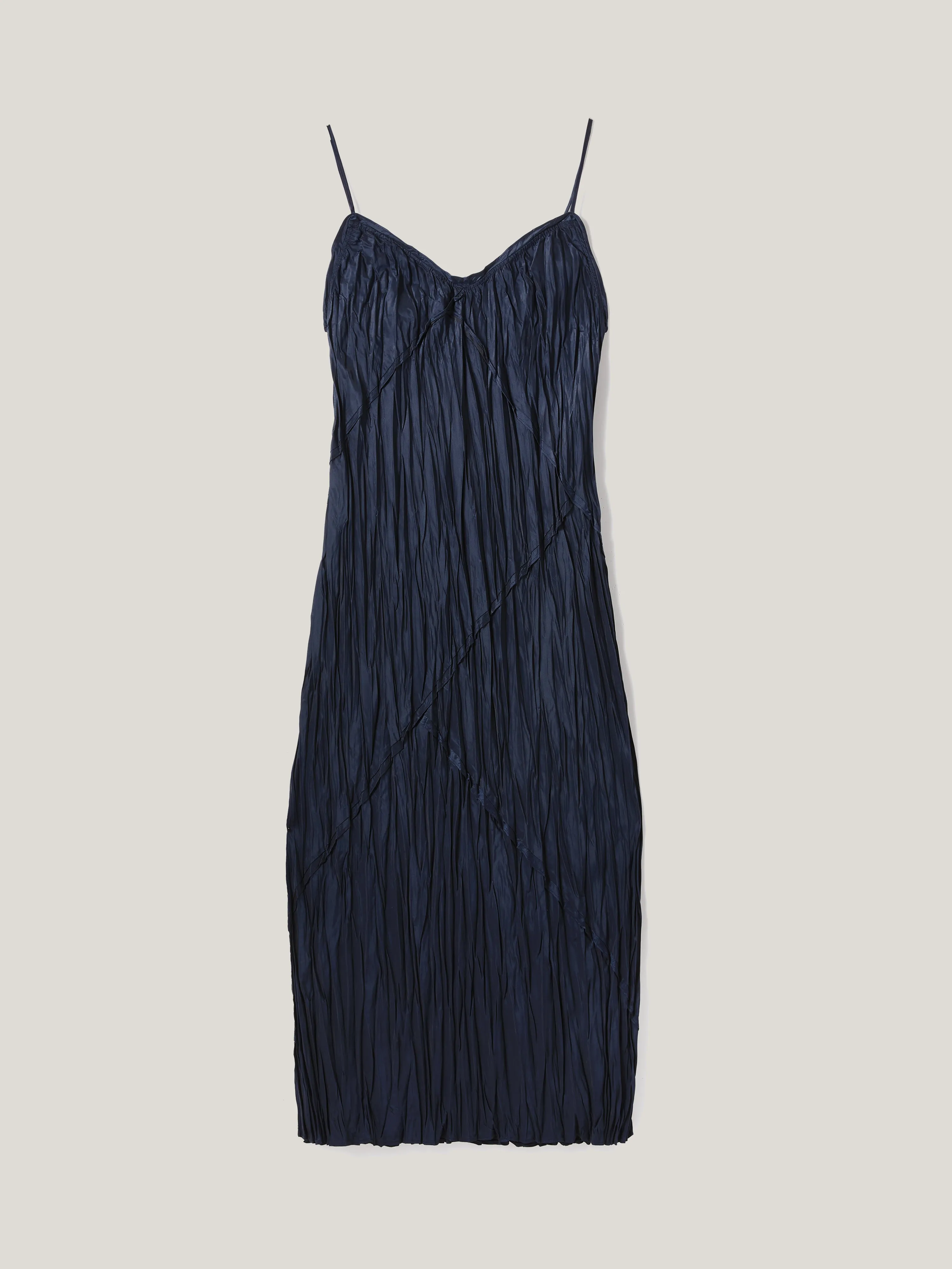 Satin Drape Plisse Slip Dress | Navy