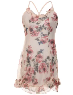 Sheer Multi-Colour Strappy Floral Slip Dress - M