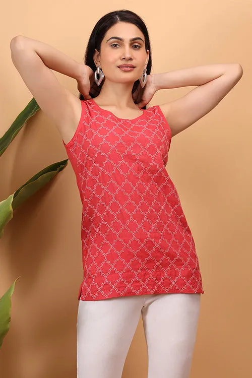 Shwet Women Red Chikankari Sleevless Top