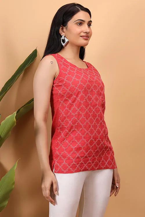 Shwet Women Red Chikankari Sleevless Top