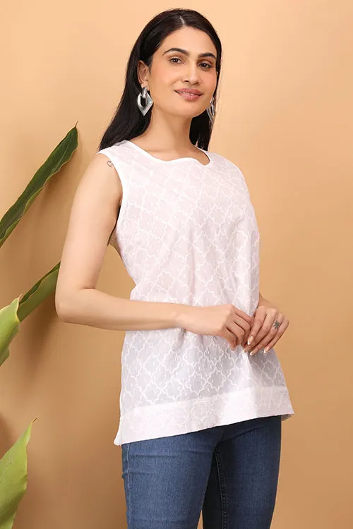 Shwet Women White Chikankari Sleevless Top - 283