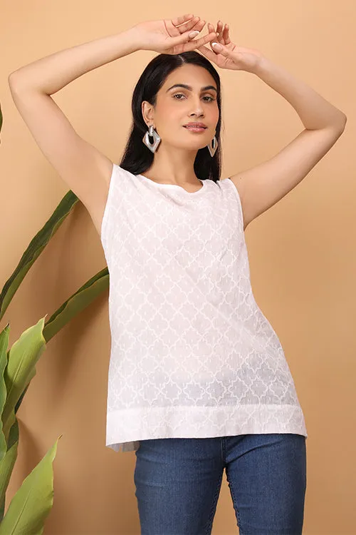 Shwet Women White Chikankari Sleevless Top - 283