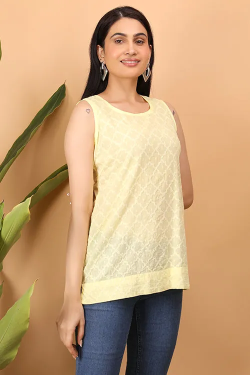 Shwet Women Yellow Chikankari Sleevless Top - 282