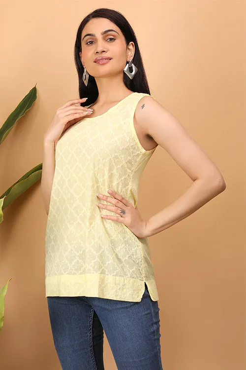 Shwet Women Yellow Chikankari Sleevless Top - 282