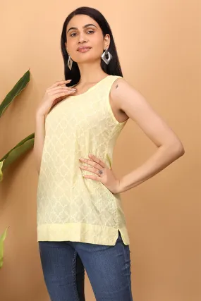 Shwet Women Yellow Chikankari Sleevless Top - 282