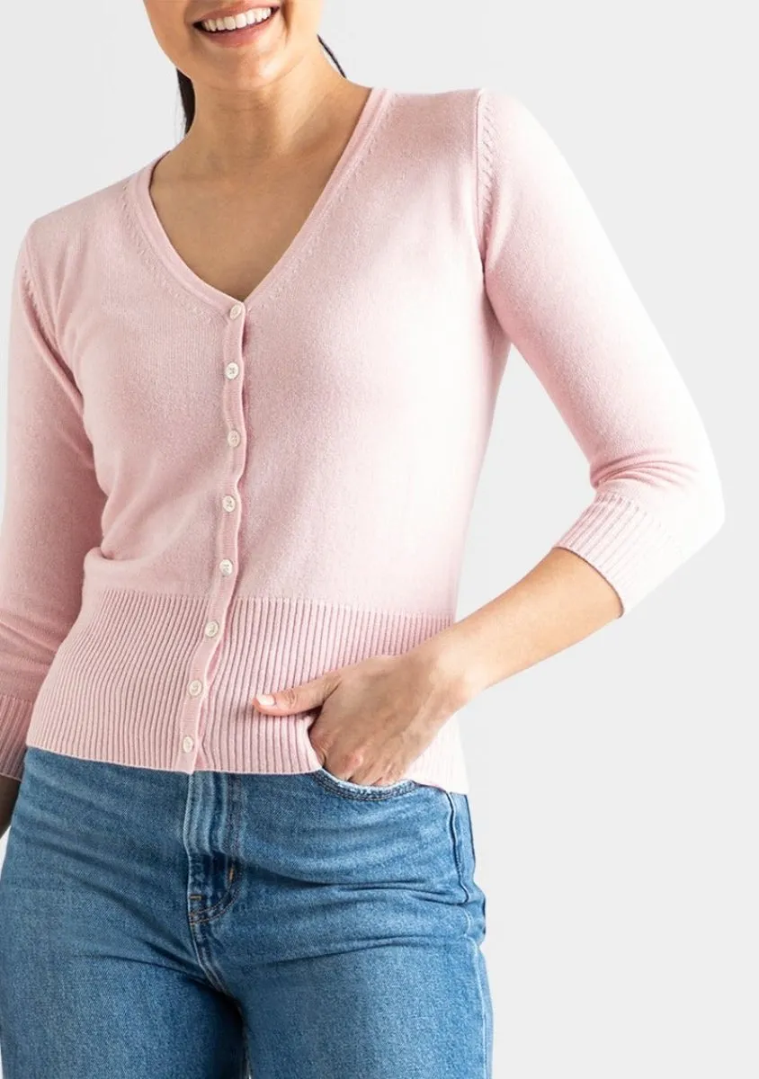 Silk   Cashmere Audrey Cardigan in Pale Pink