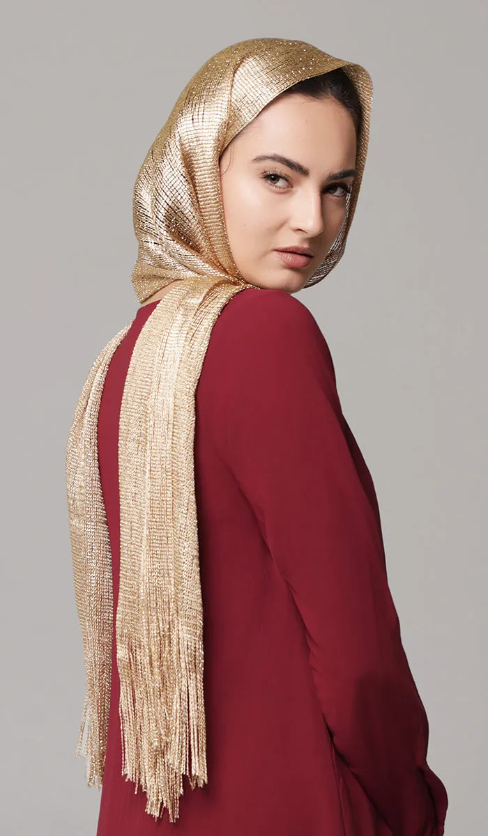 Silky Sparkle Non-slip Shawl Hijab - Gold