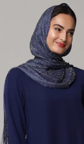 Silky Sparkle Non-slip Shawl Hijab - Midnight Blue