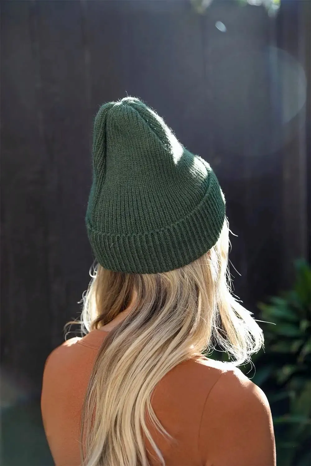 Smiley Face Ribbed Beanie (Olive)