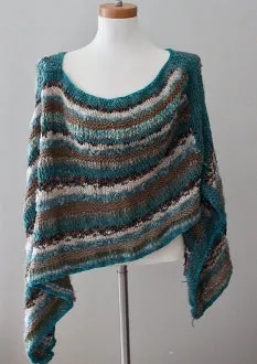 Soft Autumn Handknit Striped Teal Poncho