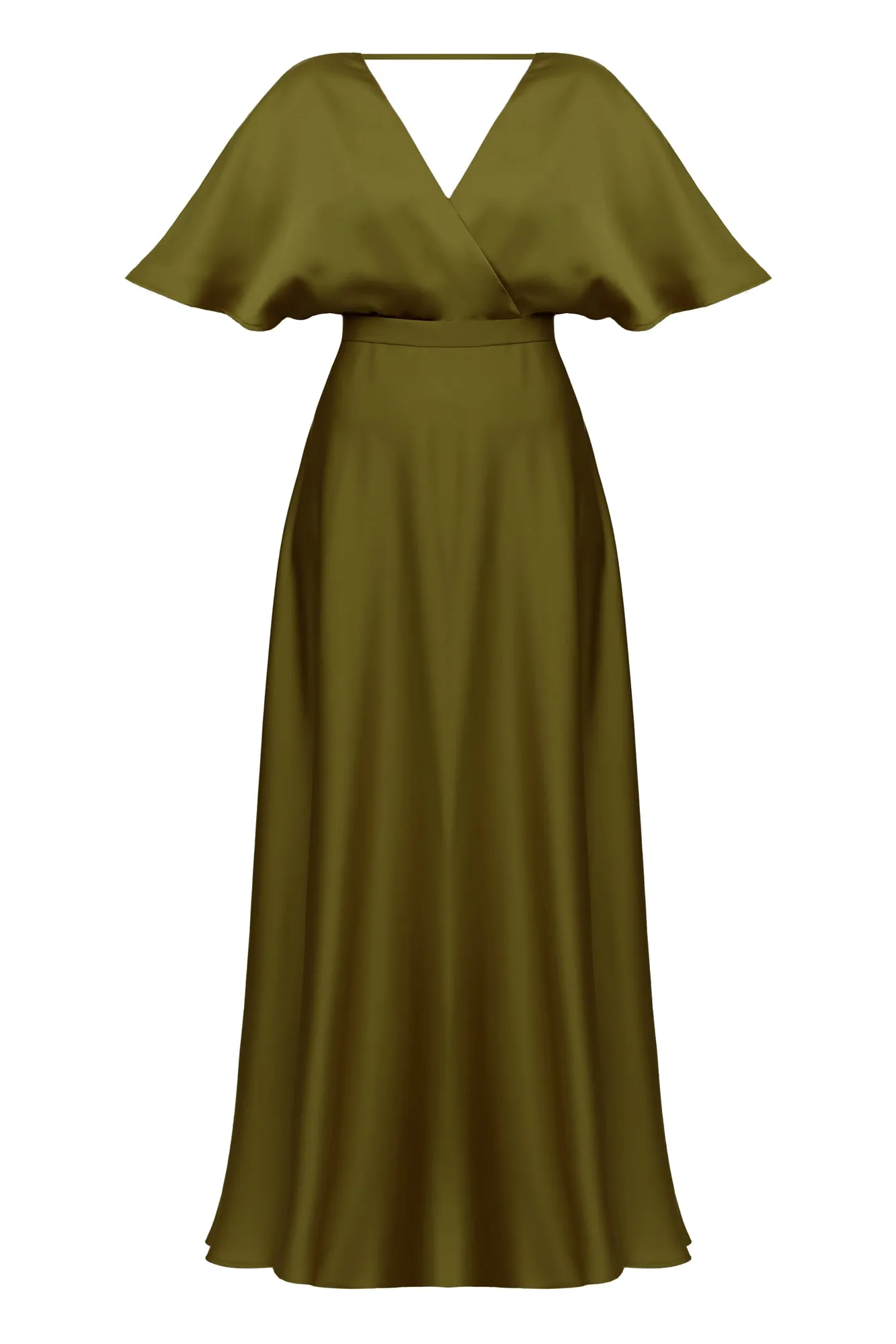 SOLENE olive green satin long dress for wedding guest