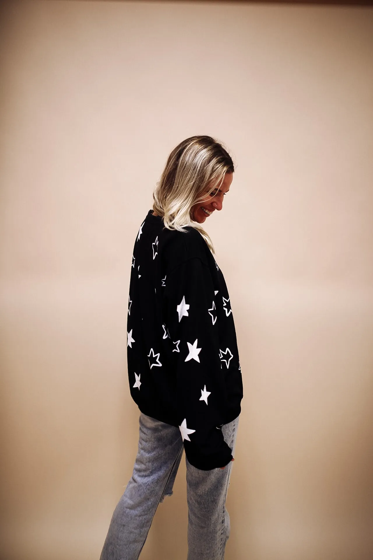 STARS  | ALL OVER PRINT| Drop Shoulder Oversized Pullover | ADULT