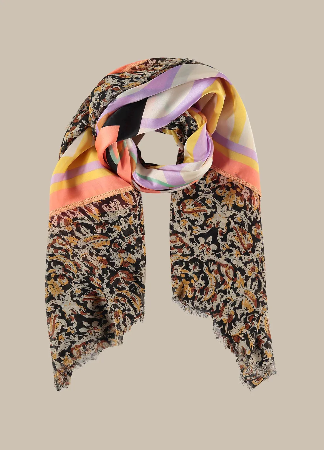 Summum Black Scarf With Batik Print