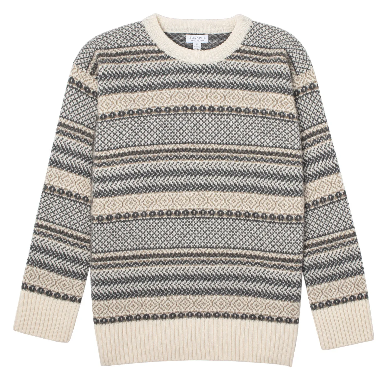 Sunspel Womens Lambswool Fairisle Jumper Ecru / Camel / Charcoal Fairisle