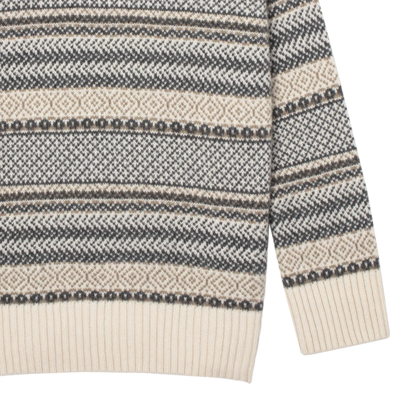 Sunspel Womens Lambswool Fairisle Jumper Ecru / Camel / Charcoal Fairisle