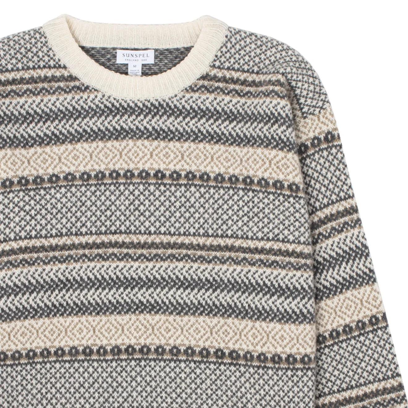 Sunspel Womens Lambswool Fairisle Jumper Ecru / Camel / Charcoal Fairisle