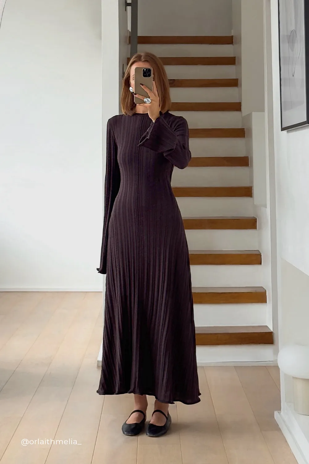 SYLVIA BITTER CHOC KNIT MIDI DRESS