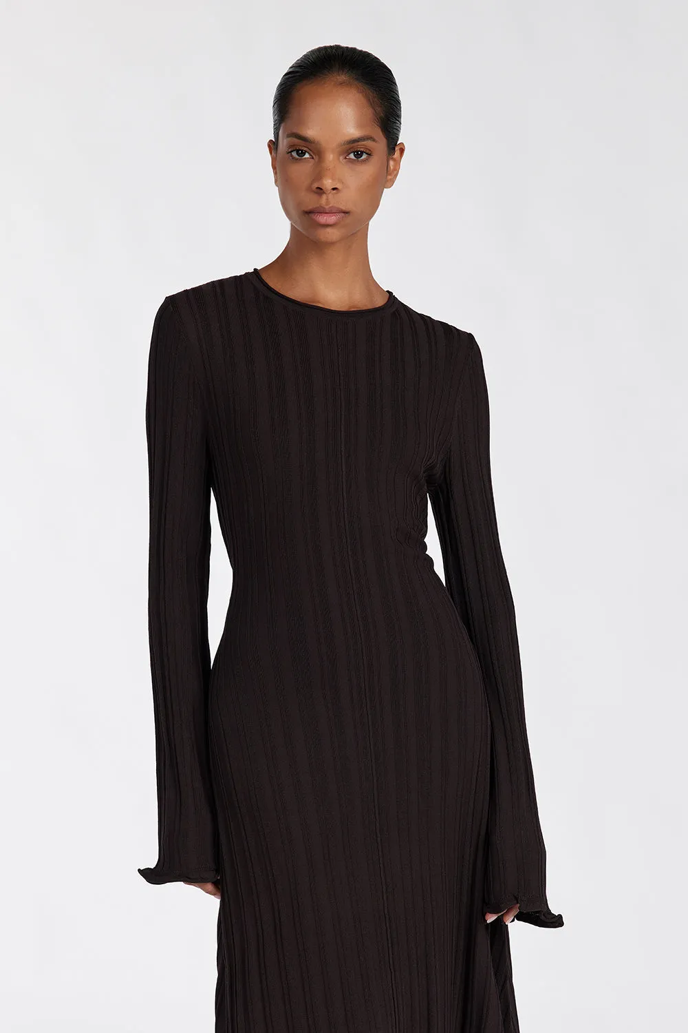 SYLVIA BITTER CHOC KNIT MIDI DRESS