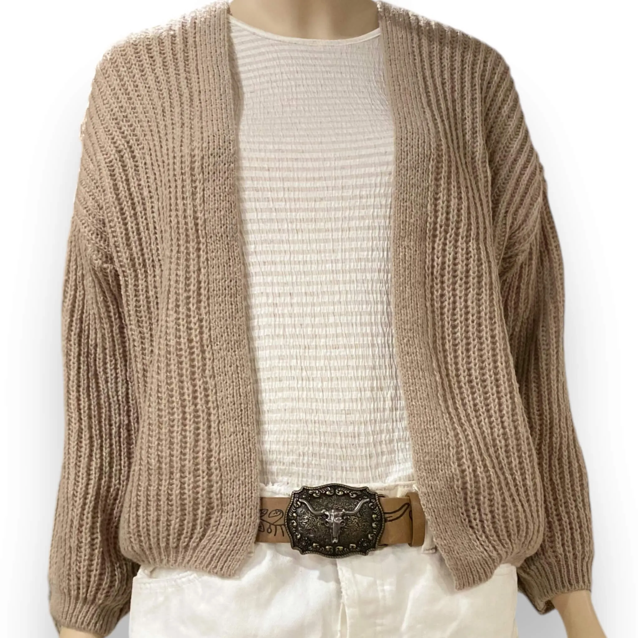 Tan Long Sleeve Knitted Sweater Cardigan