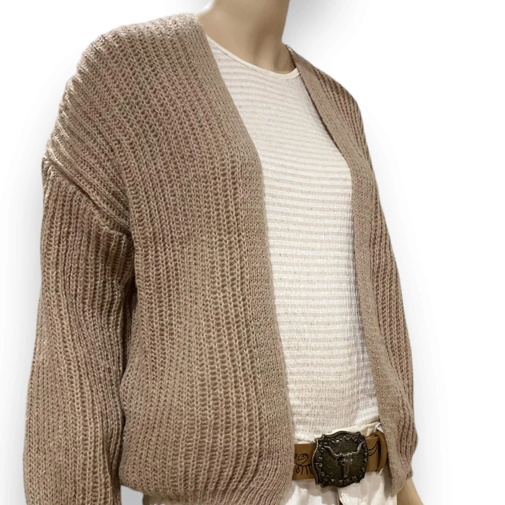 Tan Long Sleeve Knitted Sweater Cardigan