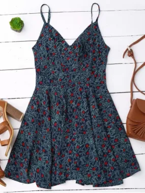 TastyHottie - Trendy Slip Leaf Print Surplice Skater Dress