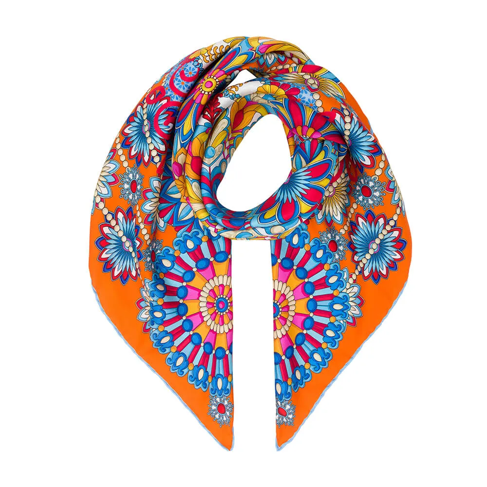 The Flower of Taormina Orange Silk Twill Scarf and Ring