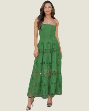 The MaryAnn: Green Eyelet Lace Strapless Mini Dress