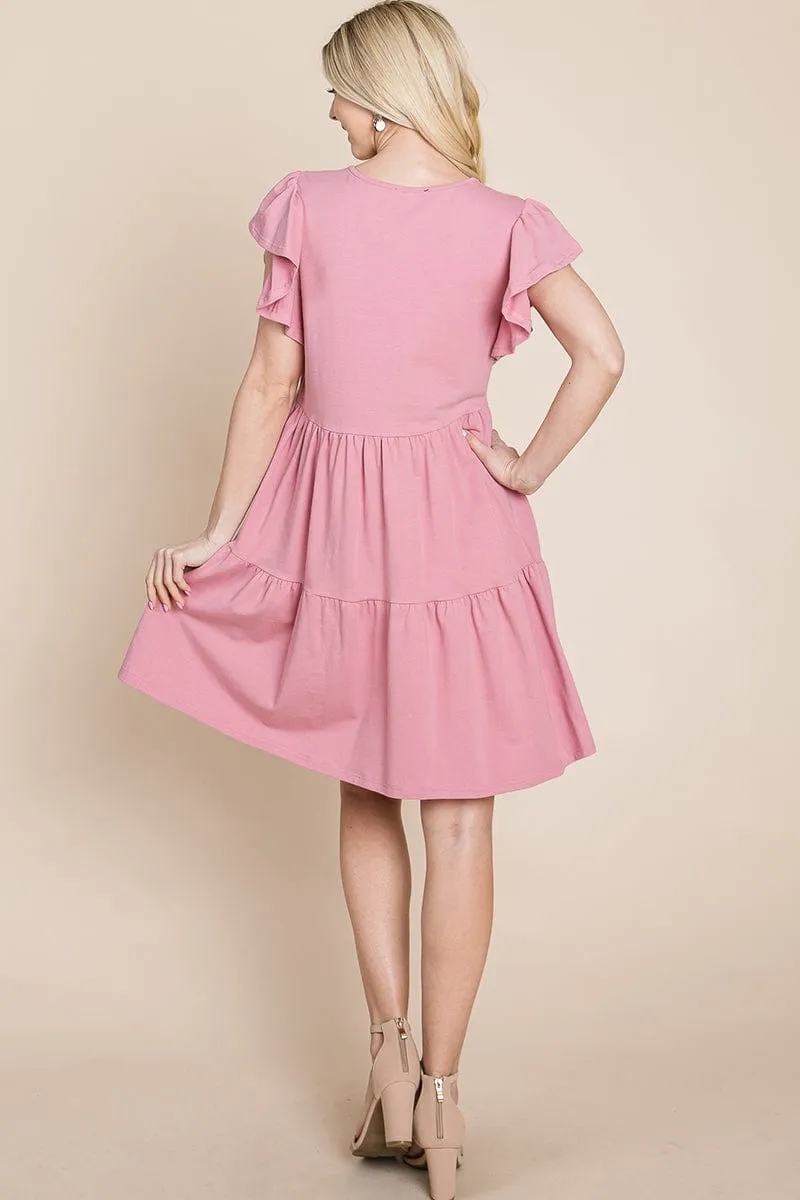 Tiered Ruffle Hem and Sleeve Cotton Dress