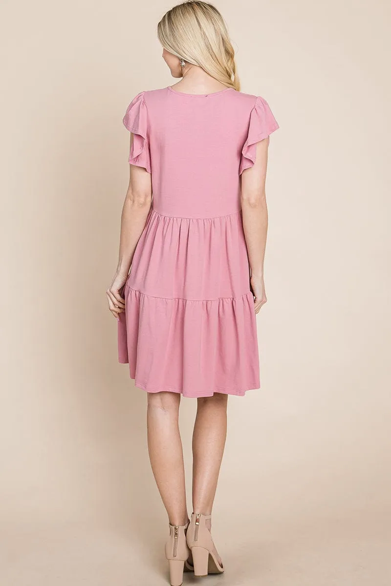 Tiered Ruffle Hem and Sleeve Cotton Dress