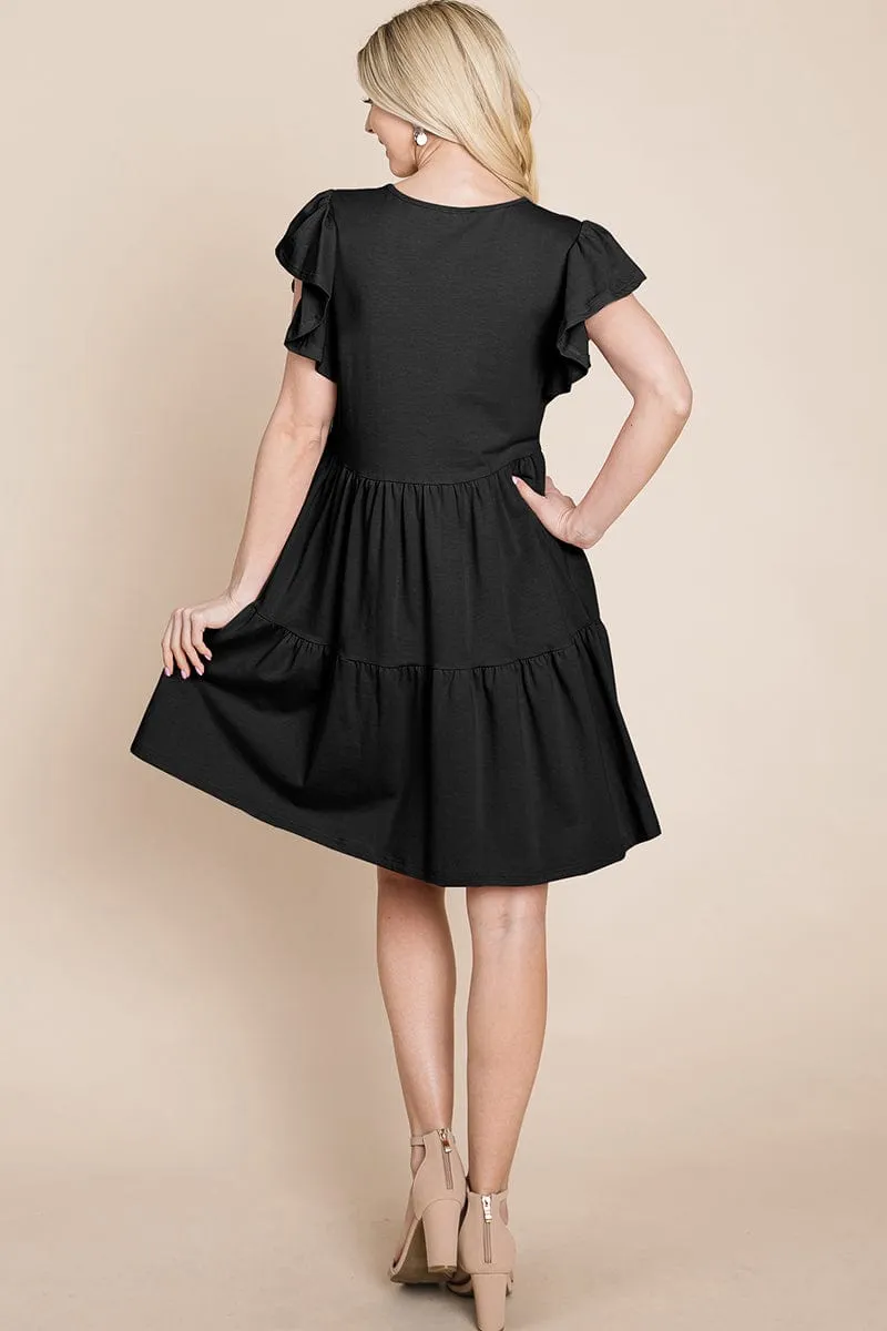 Tiered Ruffle Hem and Sleeve Cotton Dress