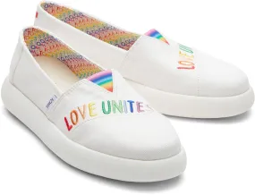 Toms Womens Alpargata Mallow White Canvas Love Unites Embroidery